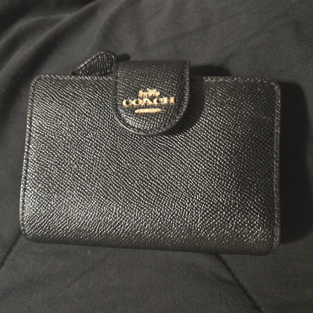 (Sold)Coach Textured Black Wallet with Gold Logo